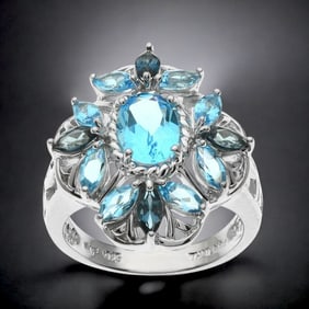 Swiss Blue Topaz & London Blue Topaz Ring in Sterling Silver – Size 6