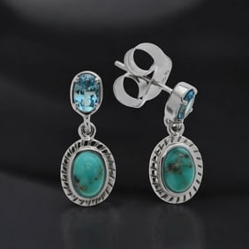 Campo Turquoise & Blue Topaz Earrings Set in Sterling Silver