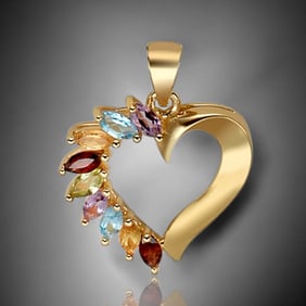 Gleaming Gold over Sterling Silver Multi-Gemstone Heart Pendant