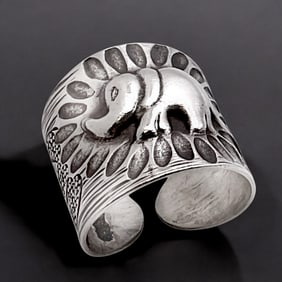 Boho Design Sterling Silver Elephant Ring - Size 7
