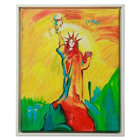 Peter Max Oil on Canvas - Statue of Liberty on Pedestal