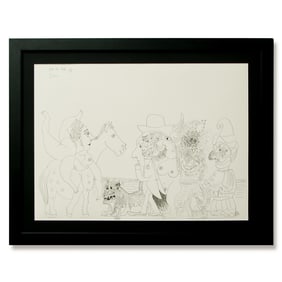 Pablo Picasso, 29 x 37 Black Ink Drawing on Artist’s Paper Dated 1970