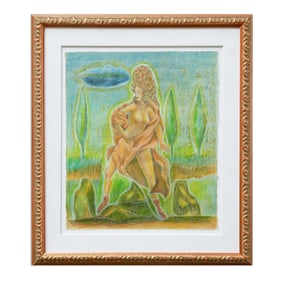 Max Ernst Mixed Media Drawing: "Woman in Zena Pose".