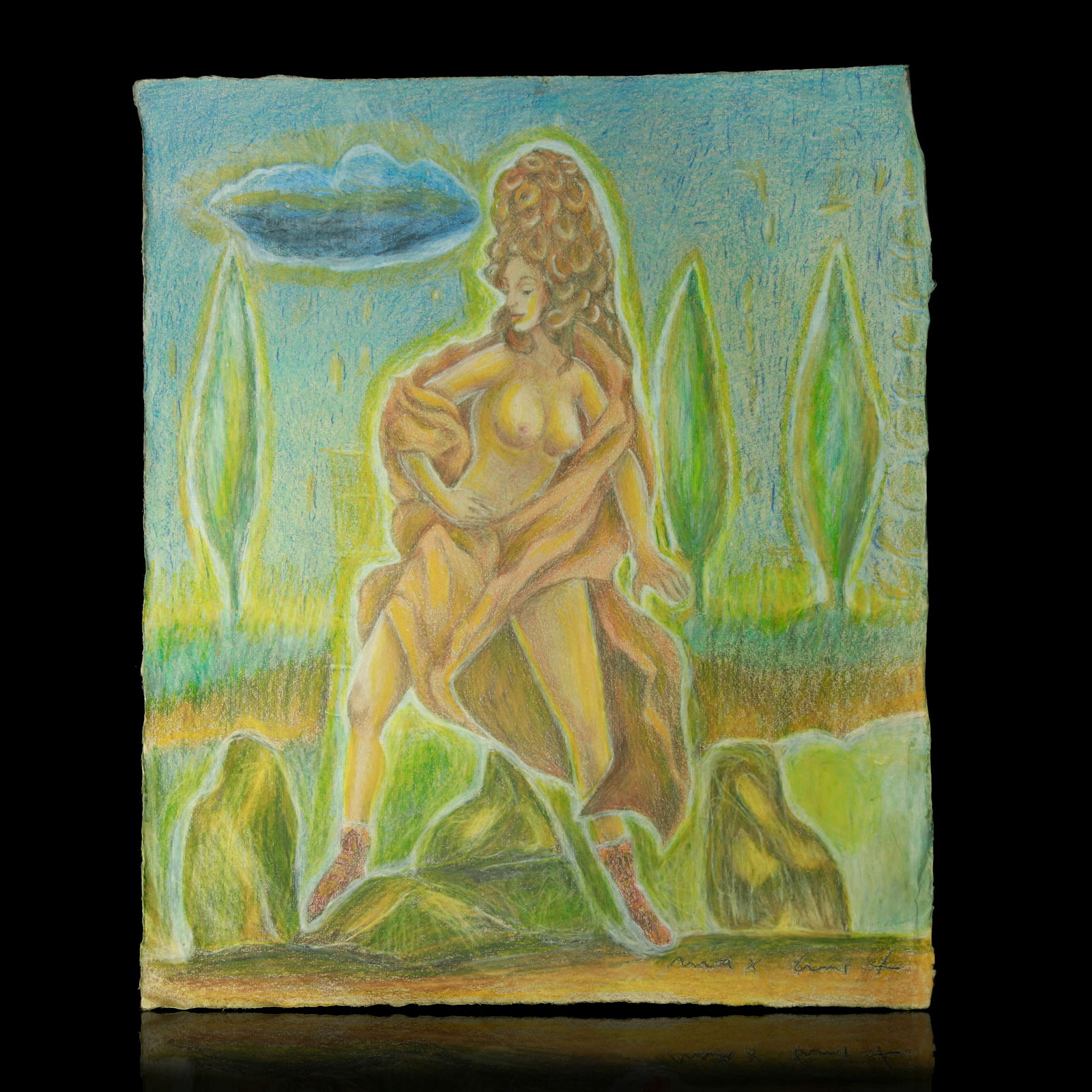 Max Ernst Mixed Media Drawing: "Woman in Zena Pose". (1 of 15)