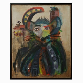 Framed Karel Appel Painting on Canvas 32 x 26 inches