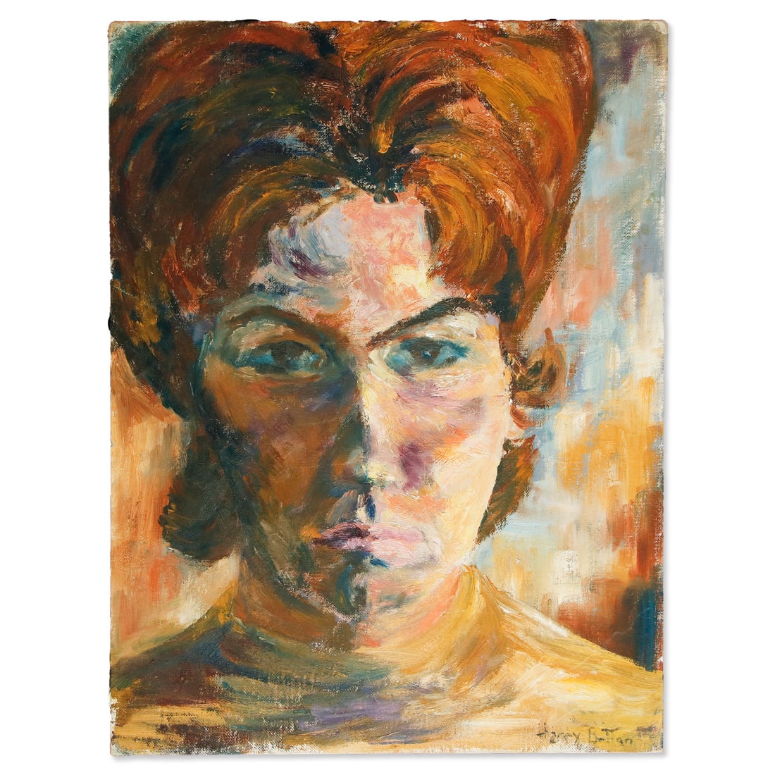 Portrait of a Woman with Auburn Hair by Harry Britton: Portrait of a Woman with Auburn Hair by Harry Britton. Dimensions: 12 x 16 inches (unframed). Medium: Oil on Reeves canvas board. Signed by Harry Britton. Provenance: Consigned by the D'Haese family o