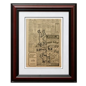 Framed Keith Haring Drawing (Marker) on Newspaper Half Page - Daily News (January 19, 1984)
