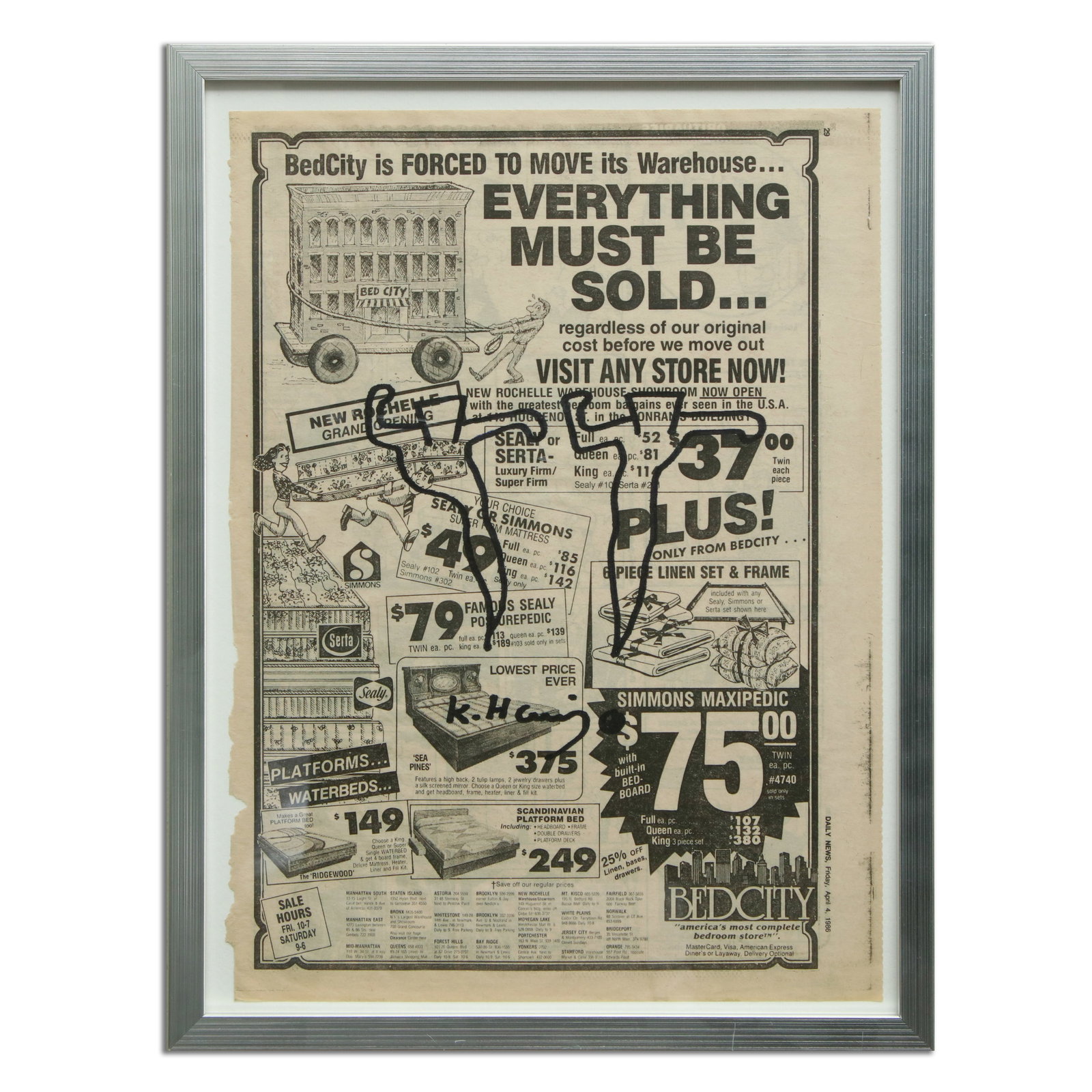 Keith Haring Newspaper Marker Art on Daily News (April 4, 1986) (1 of 4)