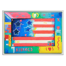 Oil Painting on Canvas Attributed to Peter Max - American Flag