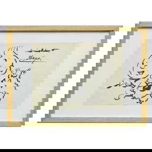 Drawing of Tintin with Message and Signature by Hergé: Drawing of Tintin with Message and Signature by Hergé. Dimensions: 6" x 8". Signed by Hergé. Message: "Amicalement" (French for "Best or Kind Regards"). Provenance: Consigned by the renowned