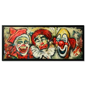 Original Oil on Canvas Painting Attributed to Violet Parkhurst - Three Clowns Faces