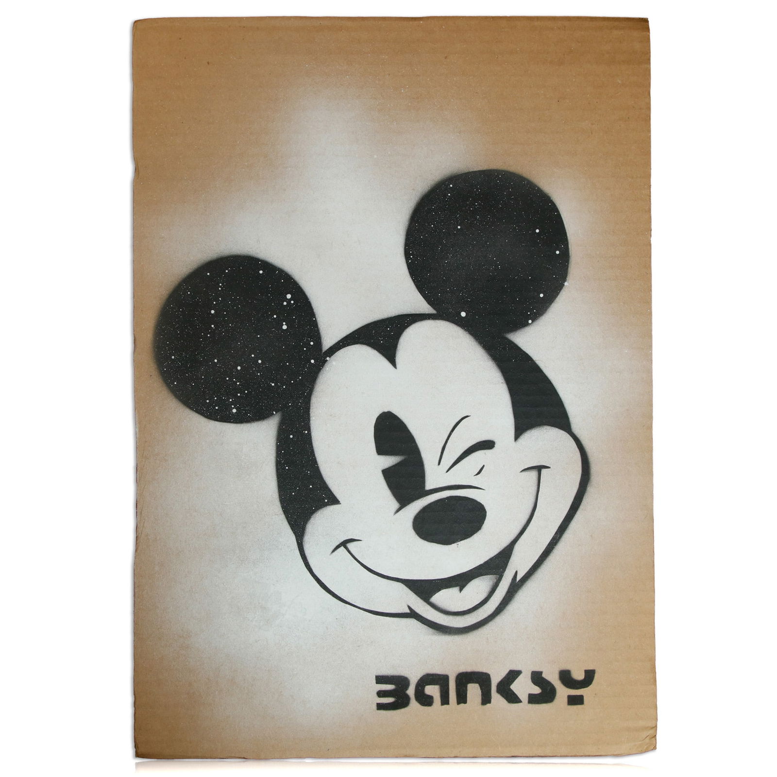 Banksy Cardboard Art - "Winking Mickey Mouse" 19.5" x 14" (After) (1 of 4)
