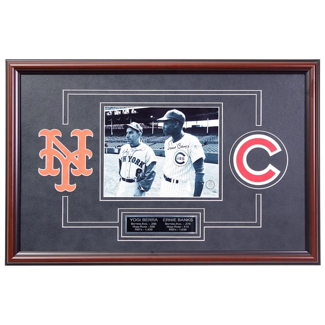 Yogi Berra & Ernie Banks MLB Legends Signed Photo: Lawrence Peter "Yogi" Berra (May 12, 1925 – September 22, 2015) was an American professional baseball catcher, manager, and coach who played 19 seasons in Major League Baseball (MLB) (1946–