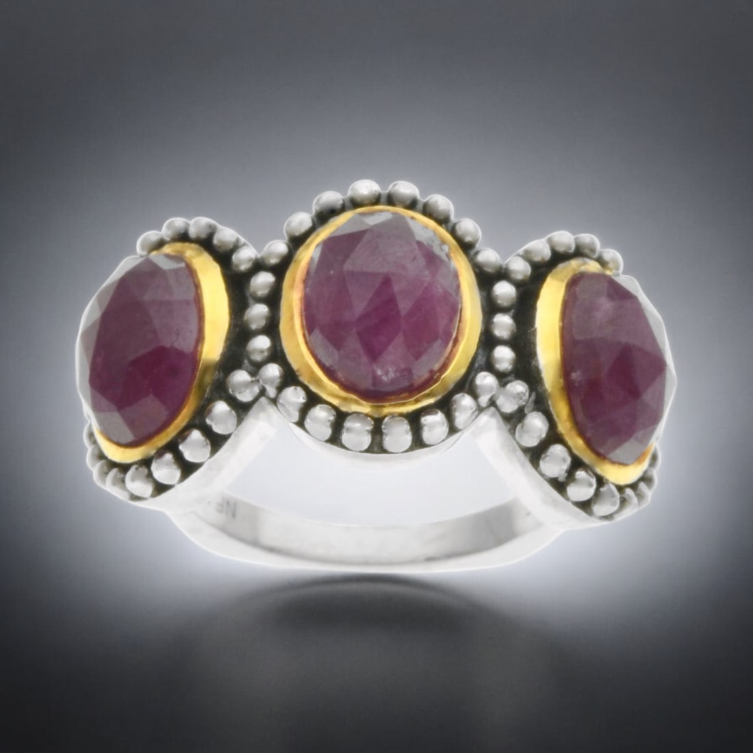 Deep red Madurai Ruby Sterling Silver Ring with delicate beaded accents - Size 10 (1 of 1)