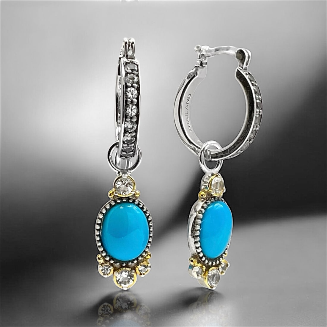 Majestic Turquoise Sterling Silver Earrings with Dazzling White Topaz (1 of 1)