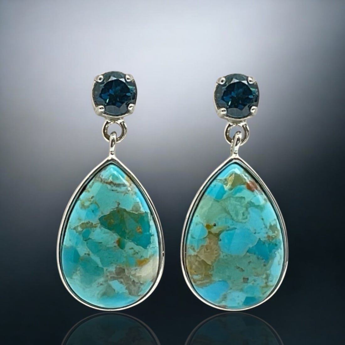 Southwest elegance Turquoise & London Blue Topaz Sterling Silver Earrings (1 of 1)