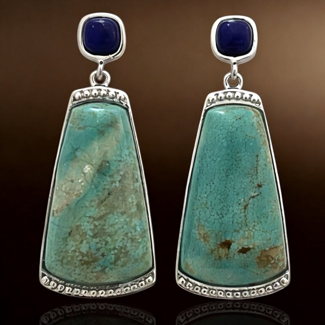 Breathtaking Turquoise & Lapis Lazuli Sterling Silver Earrings (1 of 1)