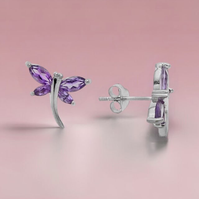 Breathtaking Amethyst Butterfly Sterling Silver Earrings (1 of 1)