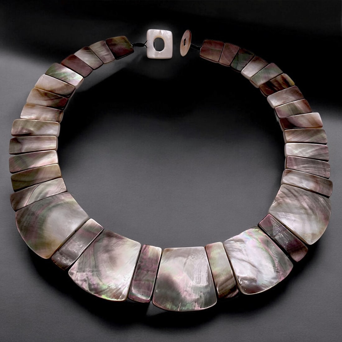 Bold Black Mother-of-Pearl Shell Statement Necklace 16.5" (1 of 1)
