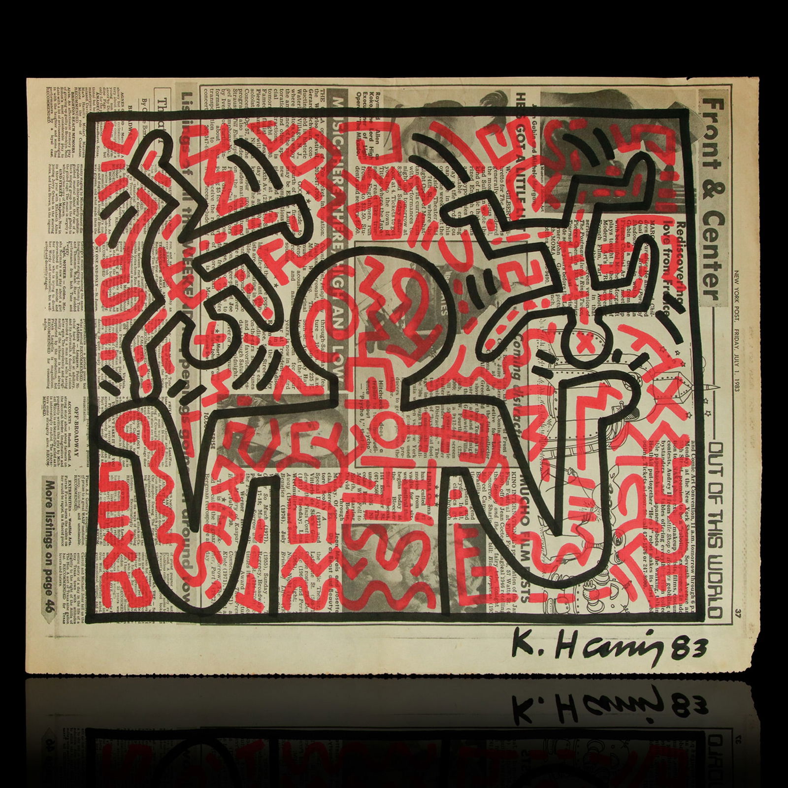 Keith Haring Newspaper Marker Art, 1983 (1 of 9)