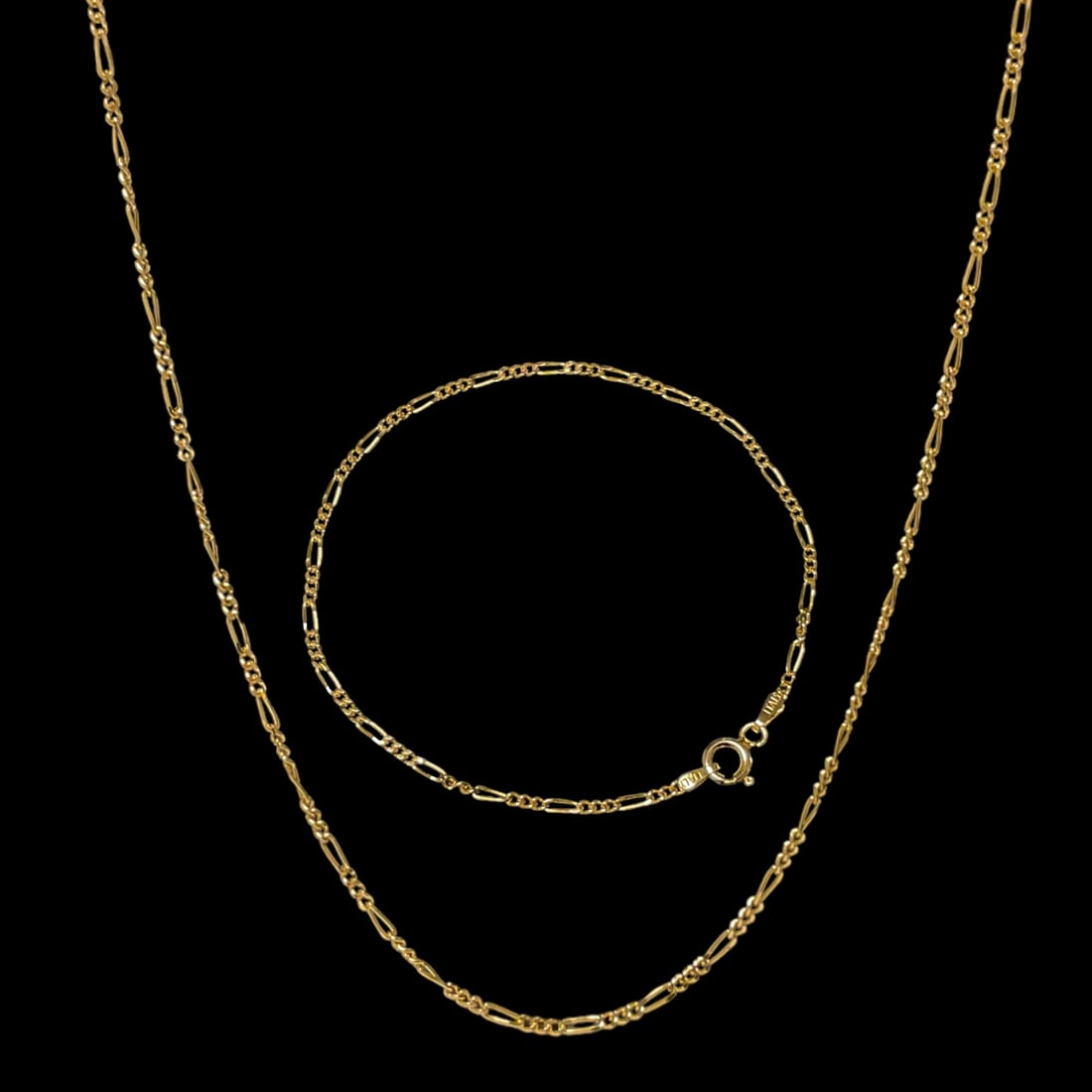 14K Gold & Sterling Silver Set: Figaro 18" Necklace &  7.5" Bracelet (1 of 1)