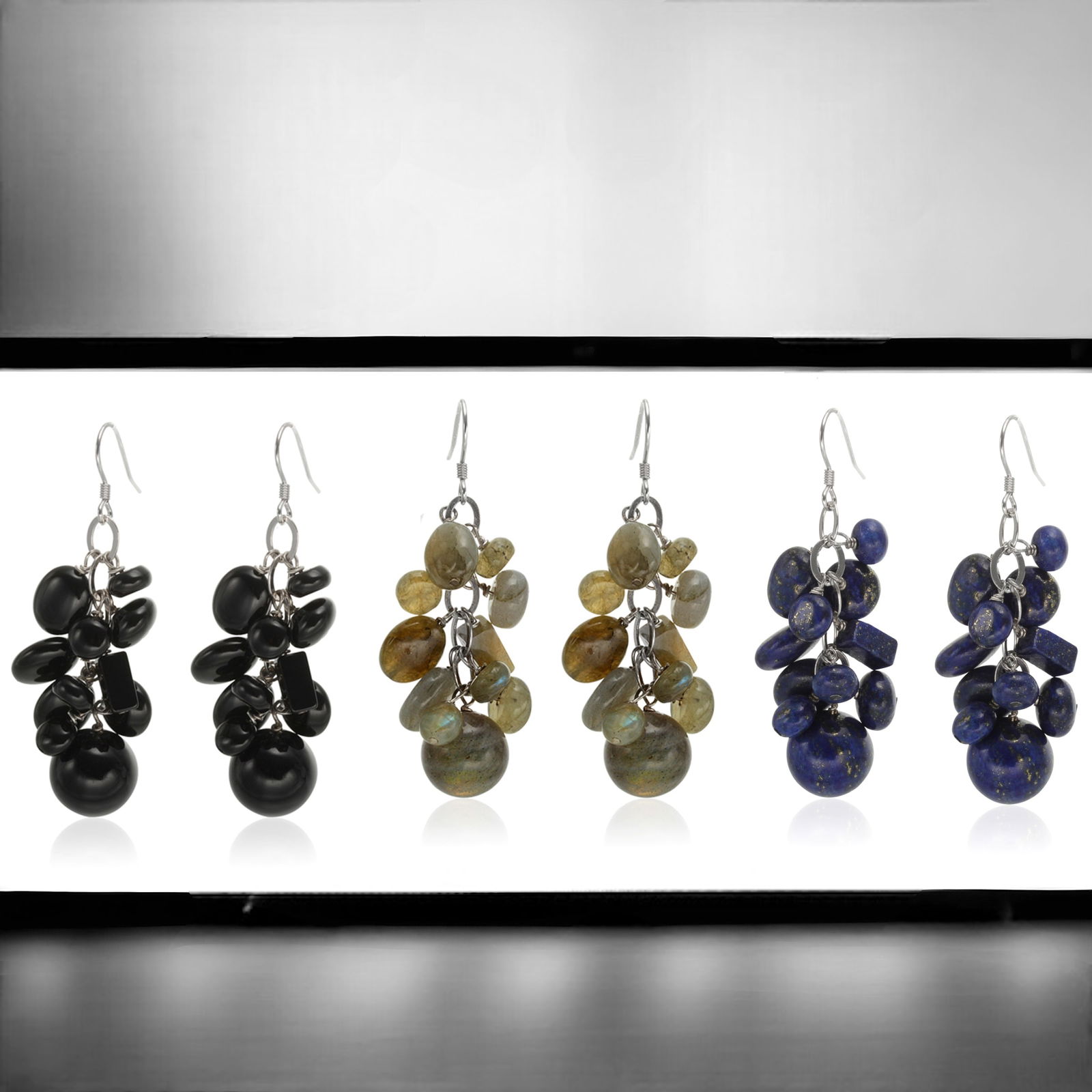 3 Gemstone Sterling Silver Earings: Black Onyx, Lapis Lazuli, & Labradorite (1 of 4)