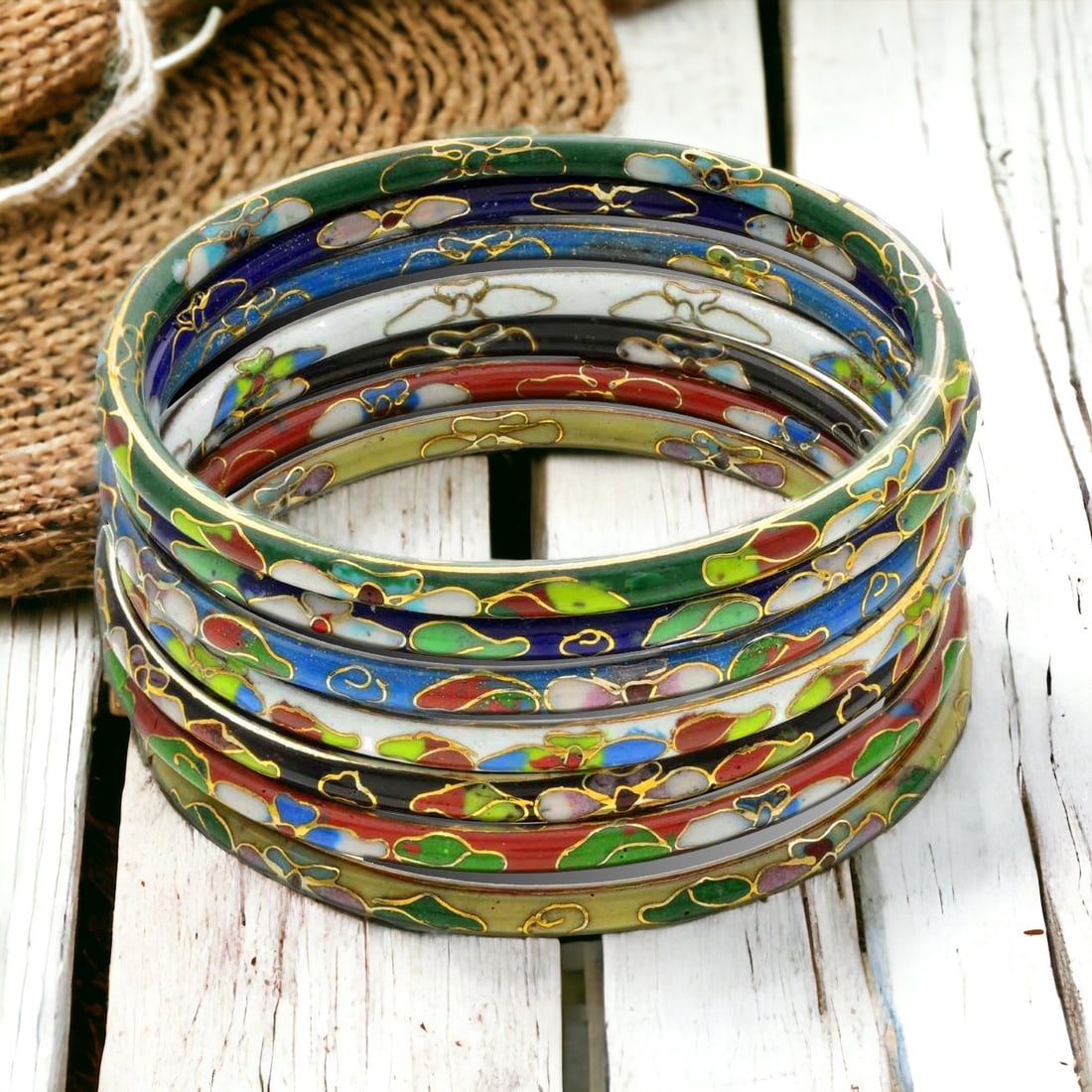 Set of 7 Colorful Cloisonne Bracelets (1 of 1)
