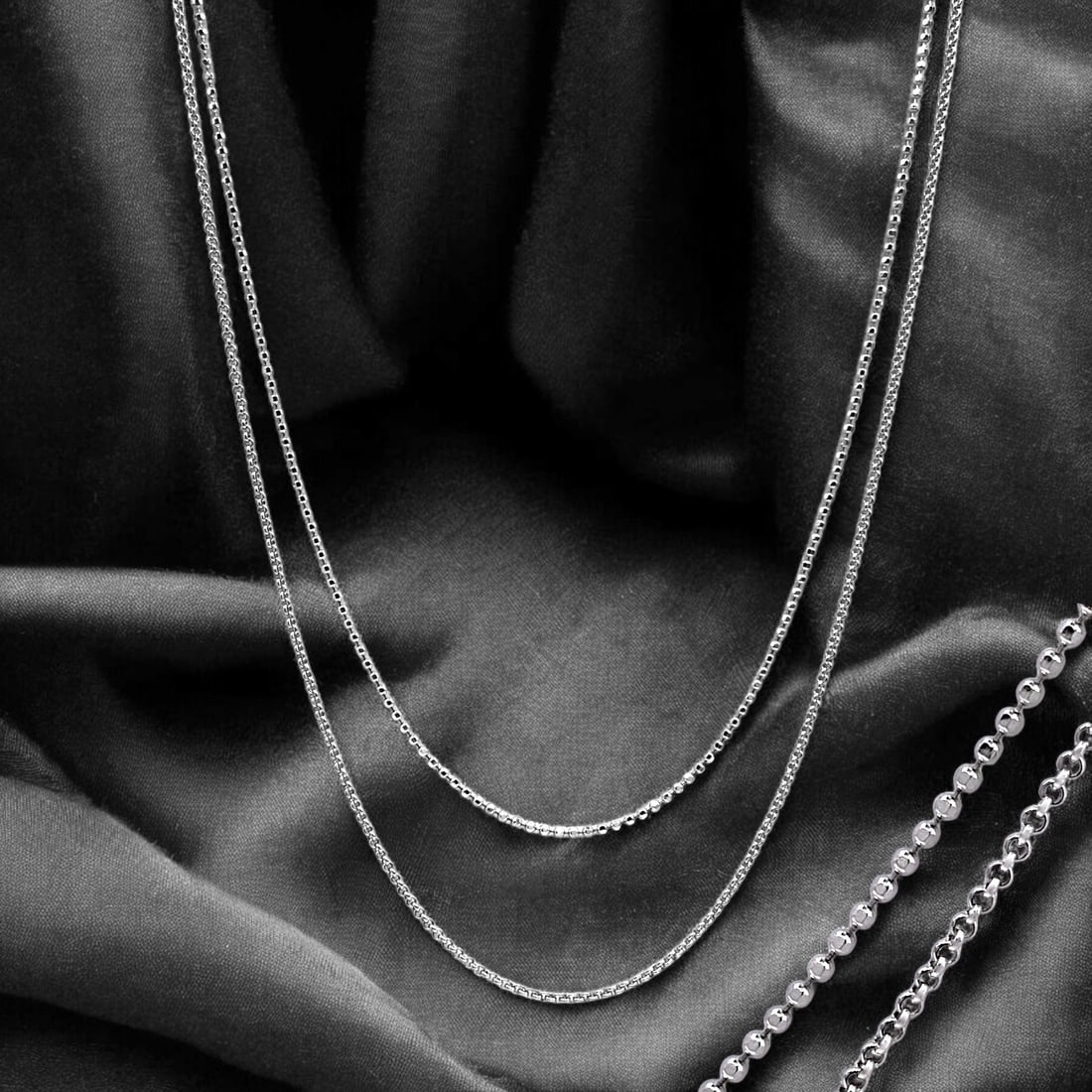 Set of 2 Sterling Silver Chains: Diamond Cut Beaded and Rolo (1 of 1)