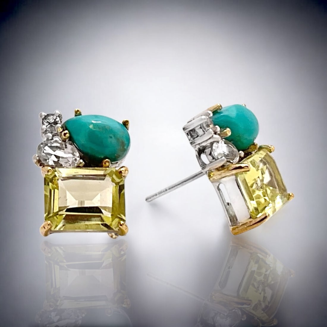 One-of-a-Kind Multi-Gemstone Sterling Silver Earrings with Lemon Quart, White Topaz, & CF Turquoise (1 of 1)