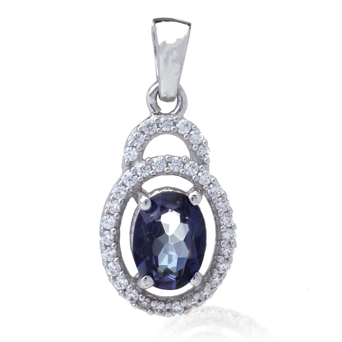 Elegant Sterling Silver Pendant with Radiant Iolite & Sparkling White Zircon: Product Details Item: Pendant Metal: Sterling Silver Gemstone: Iolite/WZN Approximate Measurements: 24.1 mm X 11.2 mm Ring Size: Not Applicable Chain Length: Not Applicable Chain Metal