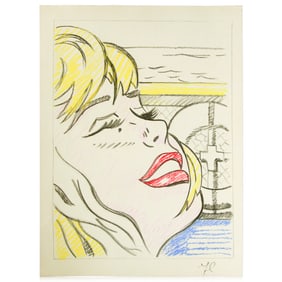 Roy Lichtenstein Attributed Drawing, "Blonde Woman with Cross"