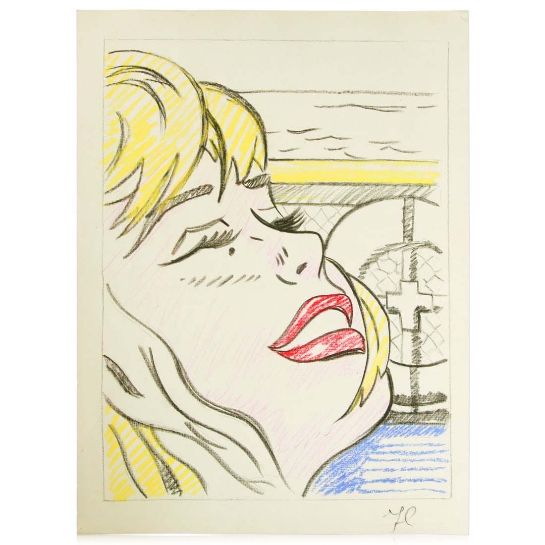 Roy Lichtenstein Attributed Drawing, "Blonde Woman with Cross" (1 of 11)