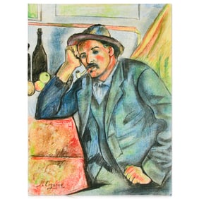 Paul Cezanne Attributed Mixed Media Drawing, "Man with Pipe"