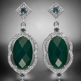 Green Agate Sterling Silver Earrings with London Blue Topaz & White Topaz Accents