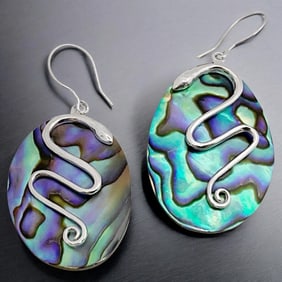 Abalone Snake Earrings Set in Sterling Silver