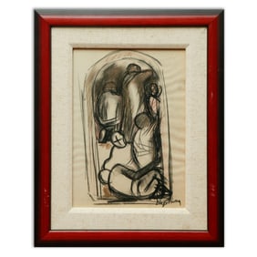 Diego Rivera Charcoal Mixed Media Drawing