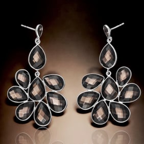 Smoky Quartz Statement Chandelier Dangle Sterling Silver Earrings