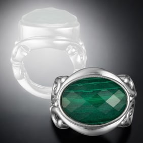 Deep Green Malachite Sterling Silver Ring - Size 6