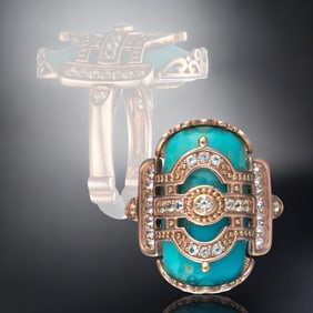 Regal 14K Rose Gold over Sterling Silver Turquoise & White Topaz Ring - Size 7