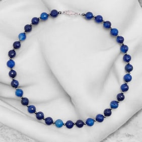 Blue Agate & Hematite Gemstones Set on a Sterling Silver Necklace