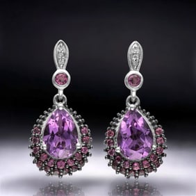 Amethyst Sterling Silver Earrings with Rhodolite & Diamonds