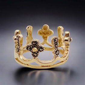 14K Gold over Sterling Silver Marcasite Crown Ring - Size 6