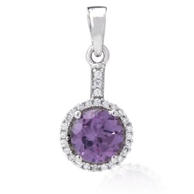 Elegant Purple Alexandrite & White Zircon Sterling Silver Pendant