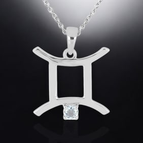 Aquamarine Gemini Zodiac Sterling Silver Pendant