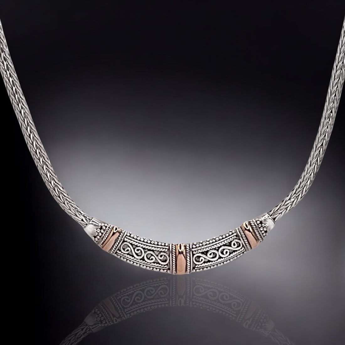 Balinese Sterling Silver Two-Tone Necklace – 17.5" (1 of 2)