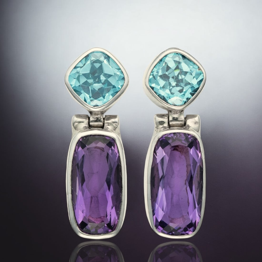 Art Deco  Amethyst & Blue Topaz Sterling Silver Earrings (1 of 1)