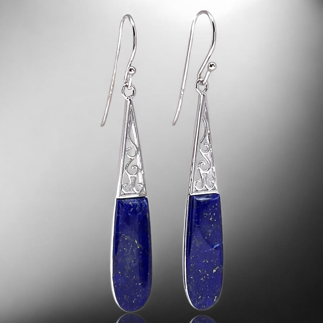 Deep Blue Lapis Elongated Drop Earrings (1 of 1)