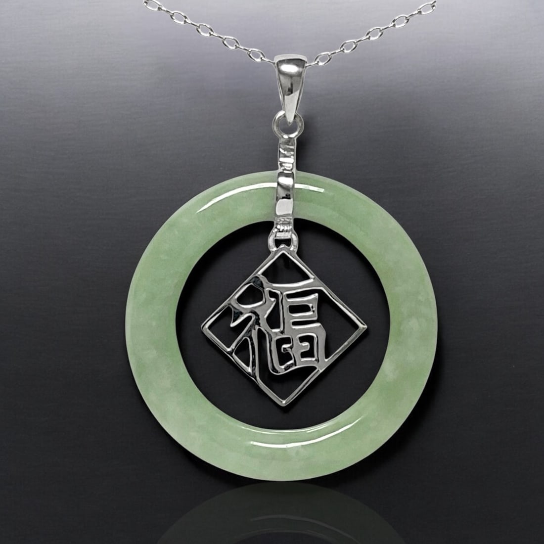 Green Jade "Blessing" Pendant, Set in Sterling Silver (1 of 1)