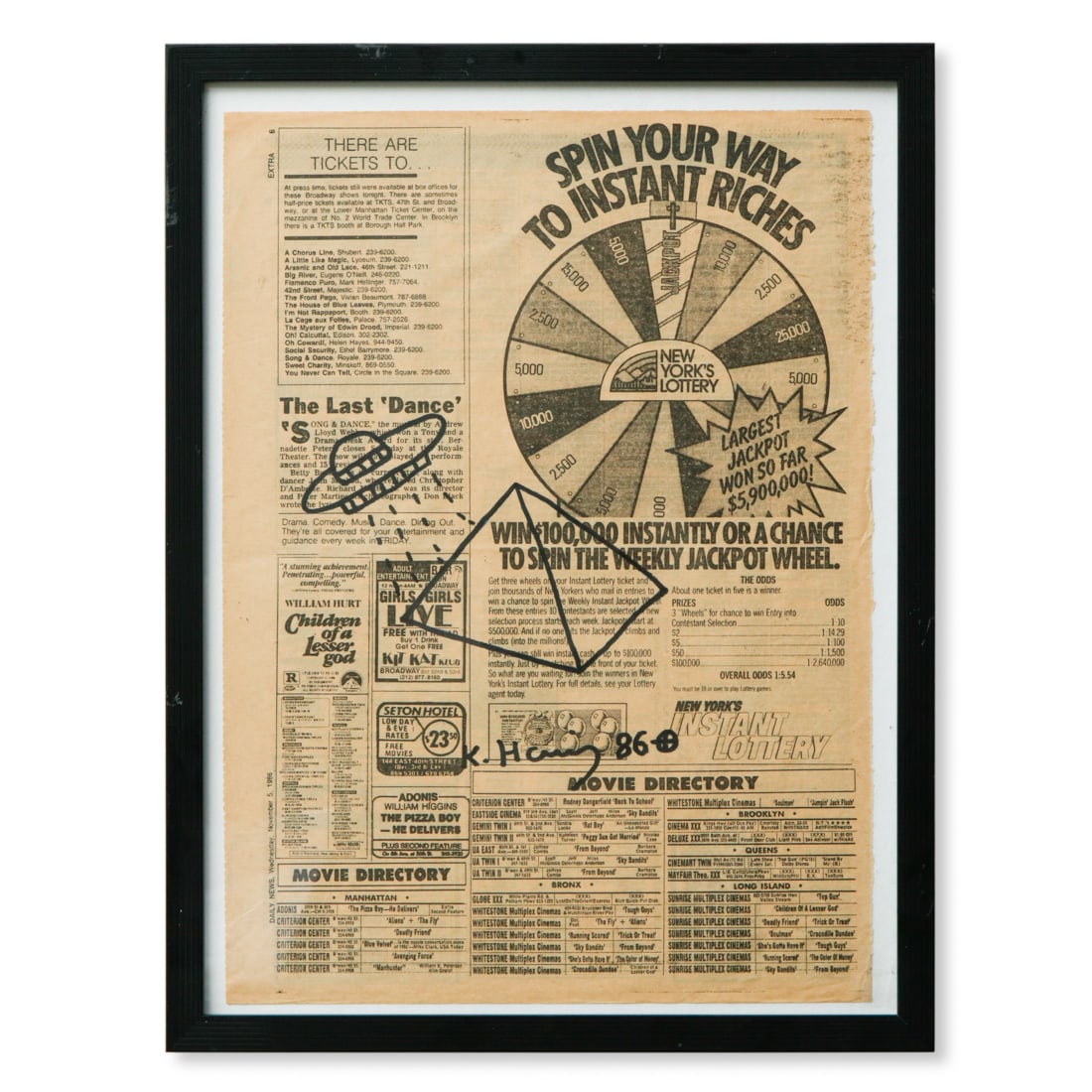 Keith Haring Marker Drawing on "Daily News" Newspaper (1986) (1 of 3)