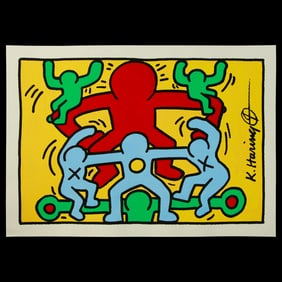 Unique Keith Haring Attributed Artwork: Vibrant Symbolism of Connection